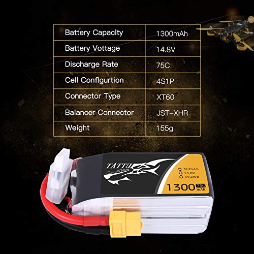 Gensace and Tattu 10002 - Lipo batería Pack 1300mAh 14.8V 75C 4S1P con XT60