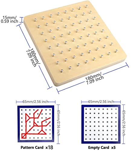 Geoboard de Madera, Montessori Juguete Creativo, Gráficos de Goma Corbata Placas de Uñas con Tarjetas de Actividad y Bandas de Goma,Educación Juguete,Inspire la Imaginación y Creatividad de Los Niños