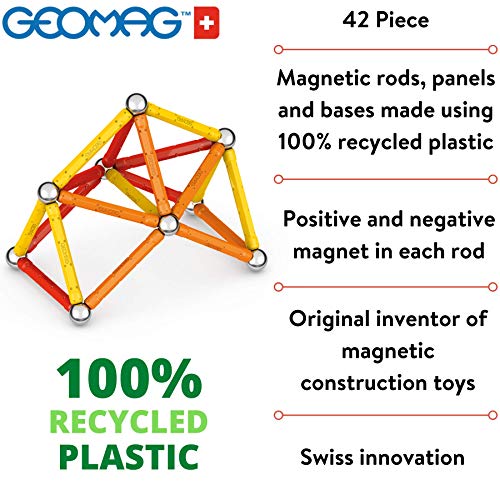 Geomag Color, Juego de Bloques de Construcción Magnéticos para Niños, Juguete Magnético, Colección Verde de Plástico 100% Reciclado, 42 piezas (271)