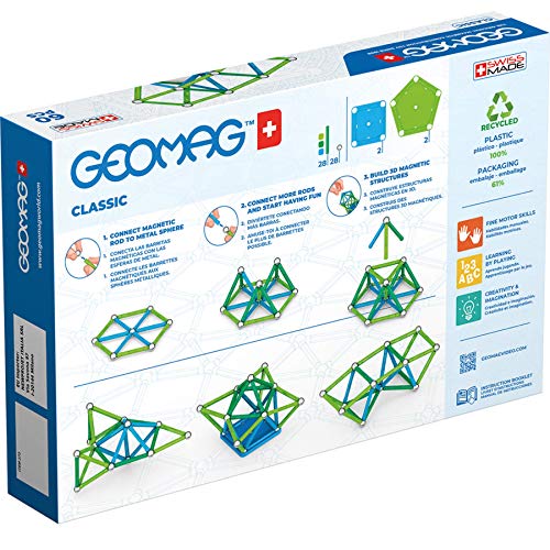 Geomag Color, Juego de Bloques de Construcción Magnéticos para Niños, Juguete Magnético, Colección Verde de Plástico 100% Reciclado, 60 piezas (272)