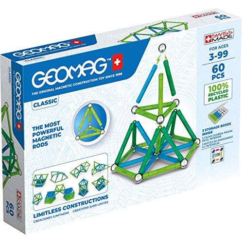 Geomag Color, Juego de Bloques de Construcción Magnéticos para Niños, Juguete Magnético, Colección Verde de Plástico 100% Reciclado, 60 piezas (272)