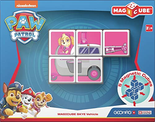 Geomag-GM081 Magicube Paw Patrol 081, El helicóptero de Skye, construcciones magnéticas, 3 Cubos (La Patrulla Canina), Multicolor (GM081)