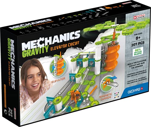 Geomag Gravity Elevator Circuit 207 pcs, Color Blanco, Verde, Naranja, Azul (765)