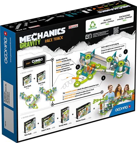 Geomag Gravity Race Track 67 pcs, Color Blanco, Verde, Naranja, Azul (760)