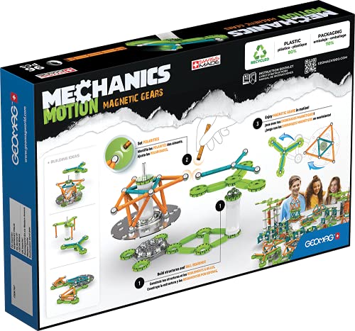 Geomag Motion Magnetic Gears 96 pcs, Color Blanco, Verde, Naranja, Azul (767)