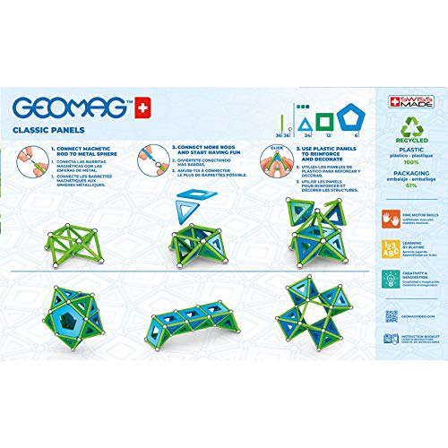 Geomag Panels, Juego de Bloques de Construcción Magnéticos para Niños, Juguete Magnético, Colección Verde de Plástico 100% Reciclado, 114 piezas (473)