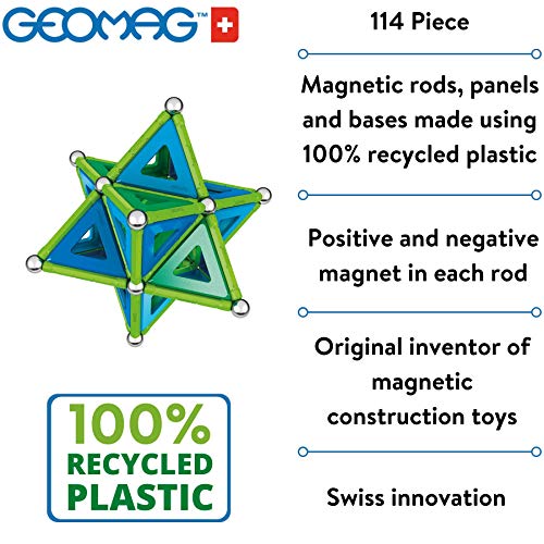 Geomag Panels, Juego de Bloques de Construcción Magnéticos para Niños, Juguete Magnético, Colección Verde de Plástico 100% Reciclado, 114 piezas (473)