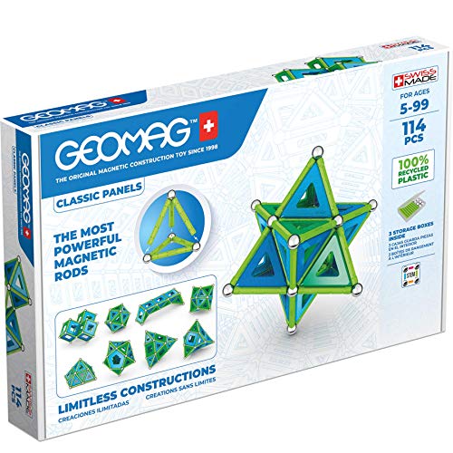 Geomag Panels, Juego de Bloques de Construcción Magnéticos para Niños, Juguete Magnético, Colección Verde de Plástico 100% Reciclado, 114 piezas (473)