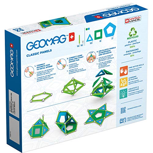 Geomag Panels, Juego de Bloques de Construcción Magnéticos para Niños, Juguete Magnético, Colección Verde de Plástico 100% Reciclado, 52 piezas (471)