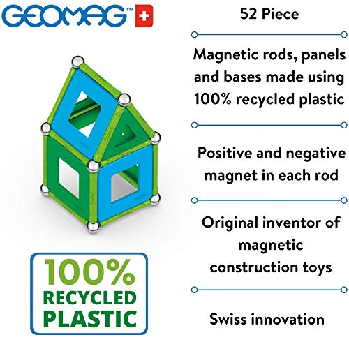 Geomag Panels, Juego de Bloques de Construcción Magnéticos para Niños, Juguete Magnético, Colección Verde de Plástico 100% Reciclado, 52 piezas (471)