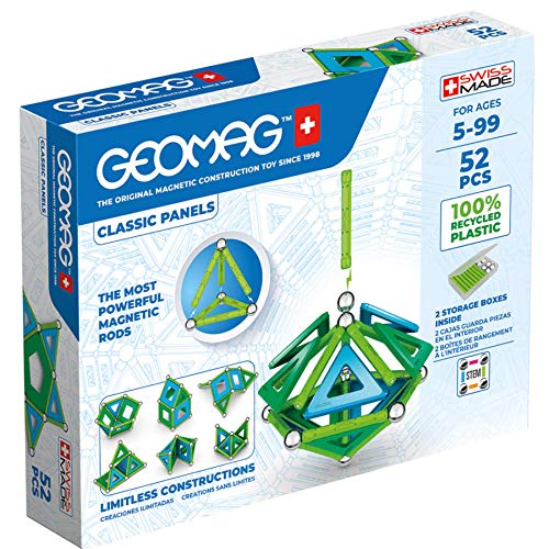 Geomag Panels, Juego de Bloques de Construcción Magnéticos para Niños, Juguete Magnético, Colección Verde de Plástico 100% Reciclado, 52 piezas (471)