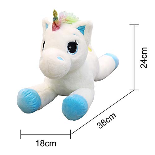 Georgie Porgy Niños Unicornio De Peluche con Cola Arcoiris Multicolor Pony De Peluche Regalos de Peluche para Niñas (Blanco 15'')