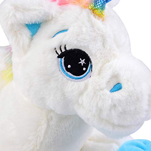 Georgie Porgy Niños Unicornio De Peluche con Cola Arcoiris Multicolor Pony De Peluche Regalos de Peluche para Niñas (Blanco 15'')