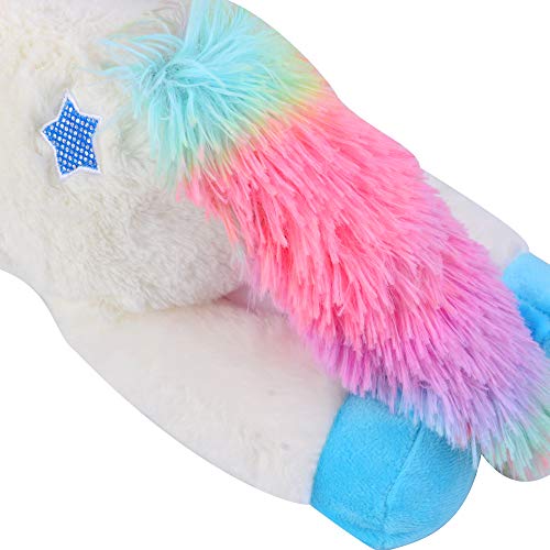 Georgie Porgy Niños Unicornio De Peluche con Cola Arcoiris Multicolor Pony De Peluche Regalos de Peluche para Niñas (Blanco 15'')