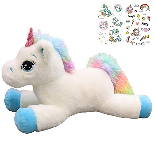 Georgie Porgy Niños Unicornio De Peluche con Cola Arcoiris Multicolor Pony De Peluche Regalos de Peluche para Niñas (Blanco 15'')