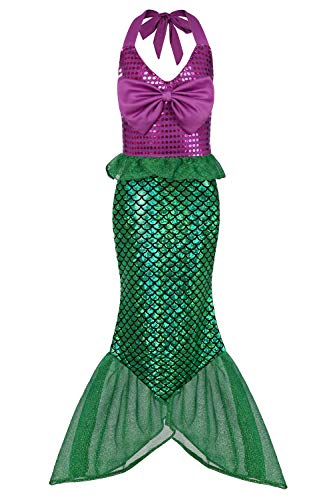 Geplaimir Disfraz de sirena para niños y niñas, disfraz Ariel, vestido princesa, escamas pez, cumpleaños, fiesta, traje baño, vestido, talla 004XXL (10-11 años)