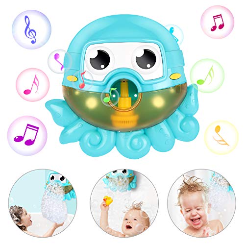 Gifort Máquina de Burbujas de Baño, Ducha de Niños Baño de Burbujas, Juguetes del Baño Pulpo de Burbuja con 42 Música Infantil para Niños Pequeños, Ideales Burbuja de Baño Juguetes para Niños-Blue