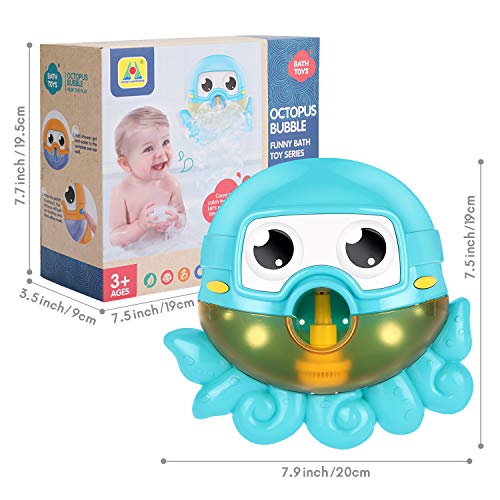 Gifort Máquina de Burbujas de Baño, Ducha de Niños Baño de Burbujas, Juguetes del Baño Pulpo de Burbuja con 42 Música Infantil para Niños Pequeños, Ideales Burbuja de Baño Juguetes para Niños-Blue