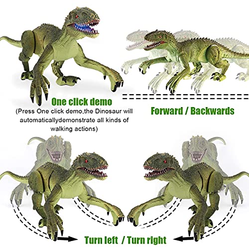 GILOBABY Juguete de dinosaurio teledirigido, Velociraptor con caminar, mangas simuladas y funciones de sacudido, regalo para niños y niñas de más de 3 años (verde)