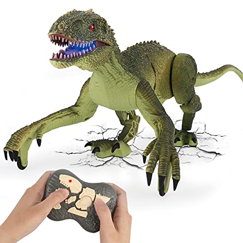 GILOBABY Juguete de dinosaurio teledirigido, Velociraptor con caminar, mangas simuladas y funciones de sacudido, regalo para niños y niñas de más de 3 años (verde)