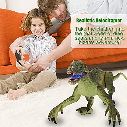 GILOBABY Juguete de dinosaurio teledirigido, Velociraptor con caminar, mangas simuladas y funciones de sacudido, regalo para niños y niñas de más de 3 años (verde)