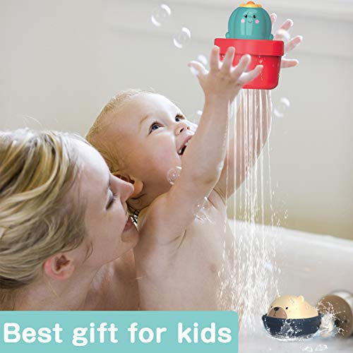 GILOBABY Juguetes Bañera,Kit de Juguetes Baño para Niños con Taza y Oso y Cactus,Regalos para niños y niñas de 1 2 3 4 5 6 año