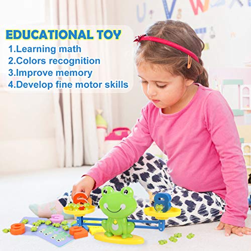 GILOBABY Juguetes Montessori,Juguete de Equilibrio Matemático，Juguetes Educativos Aritméticos Digitales con Balanzas y Accesorios，Juegos Educativos Niños 3 4 5 6 7 8 años（rana）