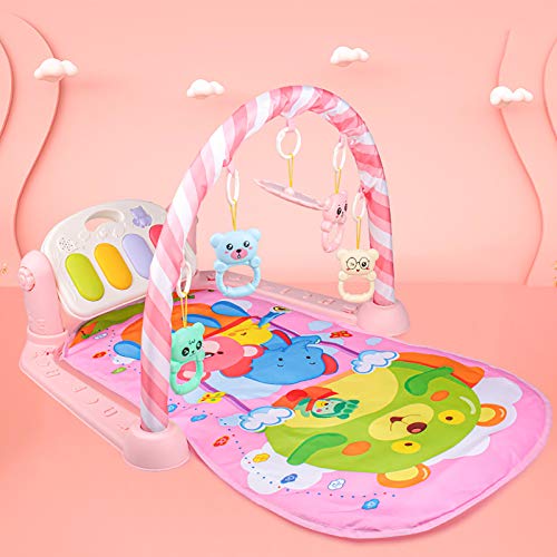 Gimnasio Bebe Baby Gym Alfombrillas De Juego Musicales para Piso Kick Play Piano Gym Centro De Actividades con Luces Musicales Colgantes Juguetes para Bebés De 0 A 36 Meses De Edad,Rosado