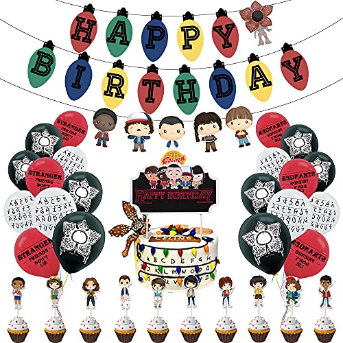 Ginkago Decoración de cumpleaños Set, Cake Happy Birthday Banners & Birthday Cake Cupcake Toppers & Globos de Látex Pary Supplies para Fiesta temática Infantil (B)