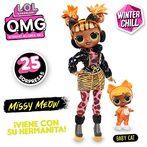 Giochi Preziosi- L.O.L Surprise OMG Winter Chill: Missy Meow y Baby Cat Muñeca y Miniatura, Multicolor (LLUE4000)