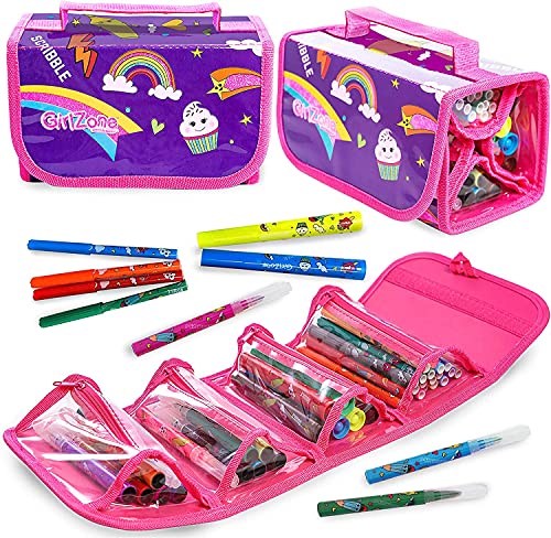 GirlZone Regalos para Niñas - Estuche Enrollable Rotuladores - Estuche Enrollable - 38 Rotuladores Perfumados - Scented Pens - Set de Papelería para Chicas 4 5 6 7 8 9 10 11 Años