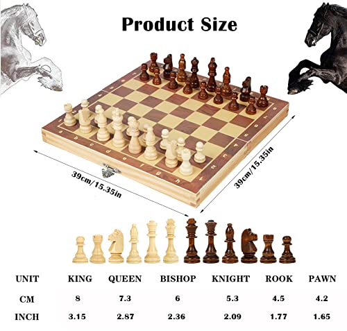 GIVROLDZ Juego De Ajedrez Magnético, con Ranuras Almacenamiento Fieltro Y Piezas Ajedrez Talladas A Mano Juego Mesa Tácticas Clásicas Juegos De Ajedrez Viaje Plegables Portátiles De Madera,39 * 39cm