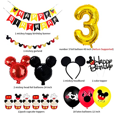 Globos de Decoracion fiesta Mickey y Minnie para fiesta de cumpleaños de 3 años, con orejas rojas y negras, para decoración de fiestas de Mickey y Minnie.