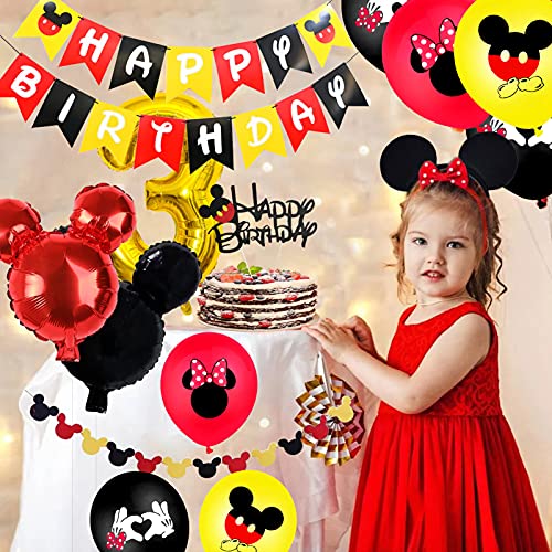 Globos de Decoracion fiesta Mickey y Minnie para fiesta de cumpleaños de 3 años, con orejas rojas y negras, para decoración de fiestas de Mickey y Minnie.