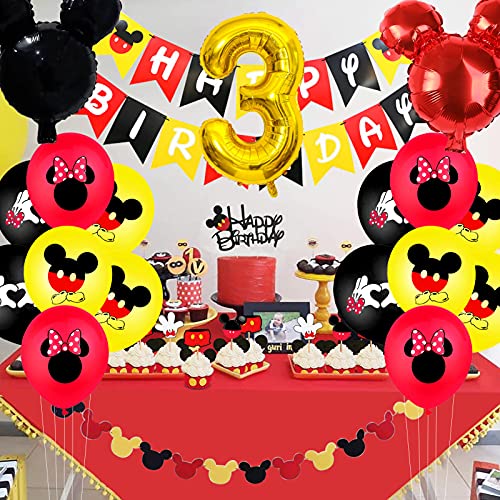 Globos de Decoracion fiesta Mickey y Minnie para fiesta de cumpleaños de 3 años, con orejas rojas y negras, para decoración de fiestas de Mickey y Minnie.