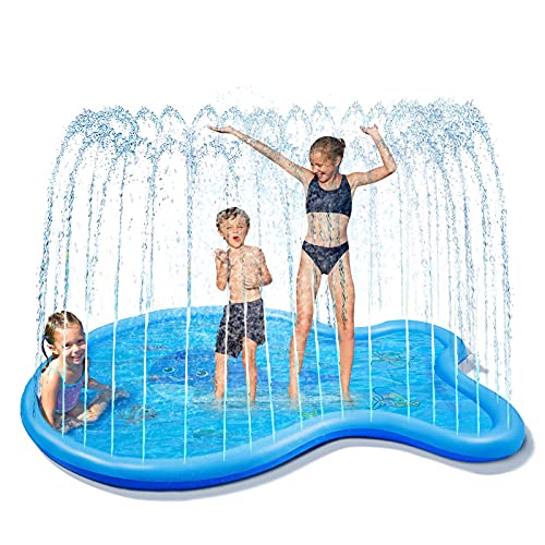 Glymnis Splash Pad Aspersor de Juego 170 cm Almohadilla de Aspersión en Forma de Ballena Juguete de Verano para Niños con 2 Parches de PVC Ecológico Azul