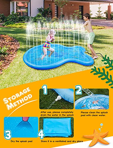 Glymnis Splash Pad Aspersor de Juego 170 cm Almohadilla de Aspersión en Forma de Ballena Juguete de Verano para Niños con 2 Parches de PVC Ecológico Azul