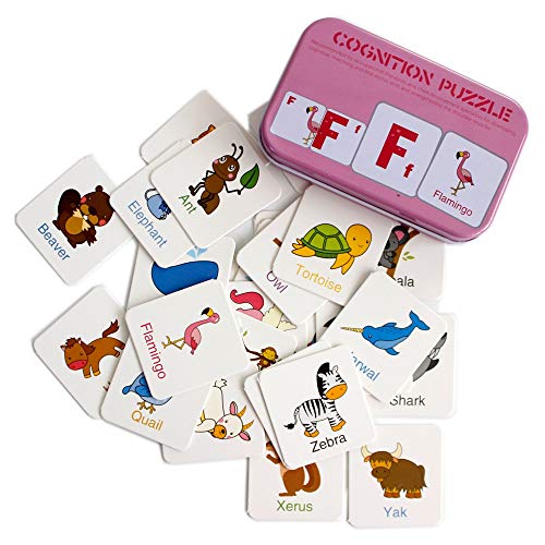 Gobus 56pcs Tarjetas de Memoria Tarjetas de Rompecabezas de cognición Palabras de la Historia Forma Rompecabezas a Juego Tarjeta de educación temprana Juguetes en una Caja (Cognición de Letras)