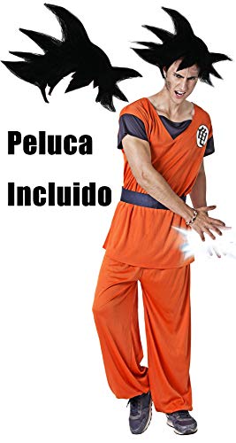 Gojoy Shop- Disfraz de Son Goku de los Guerreros Z Dragon Ball para Hombres Canaval (Contiene Peluca, Camiseta, pantalón y cinturón, Talla Unica)