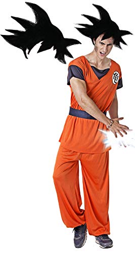 Gojoy Shop- Disfraz de Son Goku de los Guerreros Z Dragon Ball para Hombres Canaval (Contiene Peluca, Camiseta, pantalón y cinturón, Talla Unica)