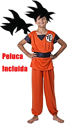 Gojoy Shop- Disfraz y Peluca de Son Goku de Guerrero Z de Dragon Ball para Niño Carnaval (Contiene Peluca ,Camiseta, Cinturón y pantalón, 4 Tallas Diferentes) (5-6 años)