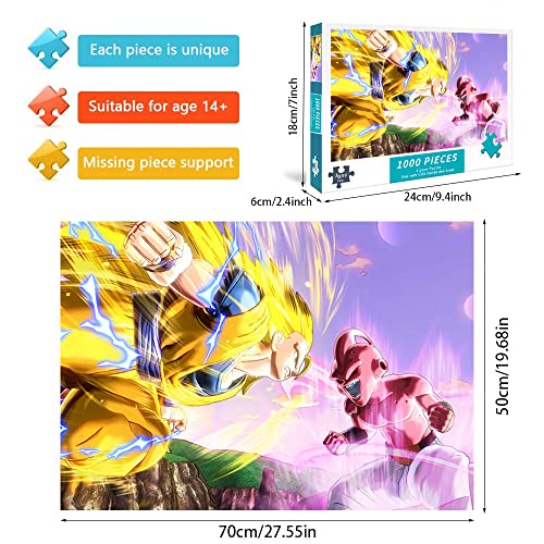 Goku Super Saiyan VS Majin Buu Jigsaw 1000 Puzzles para adultos Dragon Ball 1000 Piezas Rompecabezas DIY Jigsaw Juegos divertidos para padres e hijos regalo de cumpleaños - Anime 70x50cm