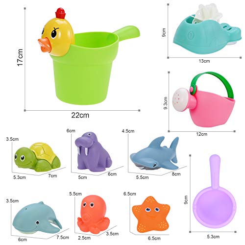 GOLDGE 10pz Juguetes Bañera para Bebés, Juguetes de Natación del Flotante Juegos de Agua Orgsnizador Baño Los Niños Niña Juguetes Educativos Seguro sin BPA