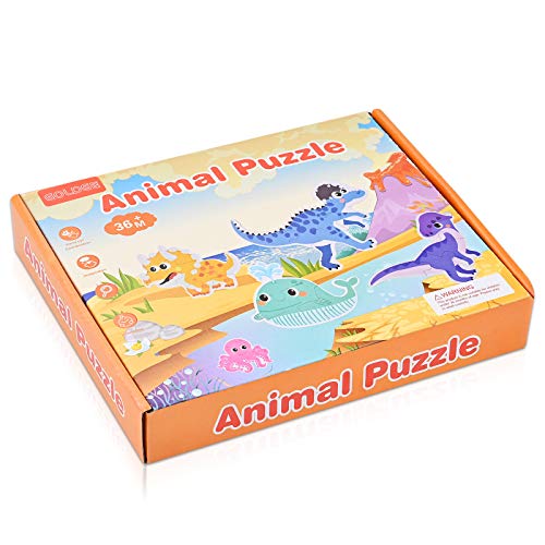 GOLDGE 12pcs Puzzles de Madera niños 2 años, Puzzles de Madera Educativos para Bebé, Puzzles 1 2 3 4 5 años, Puzzles de Animales Marinos Dinosaurios, Rompecabezas de Madera para 4 niños