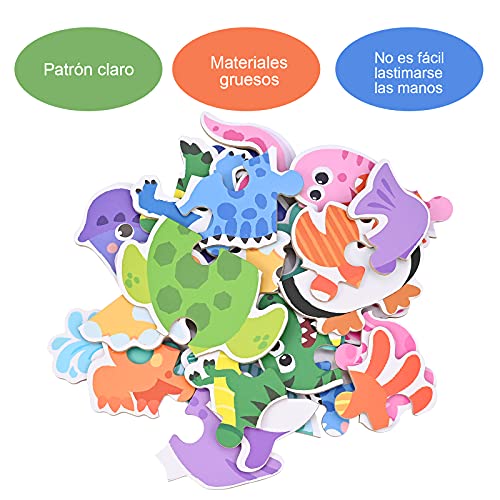 GOLDGE 12pcs Puzzles de Madera niños 2 años, Puzzles de Madera Educativos para Bebé, Puzzles 1 2 3 4 5 años, Puzzles de Animales Marinos Dinosaurios, Rompecabezas de Madera para 4 niños