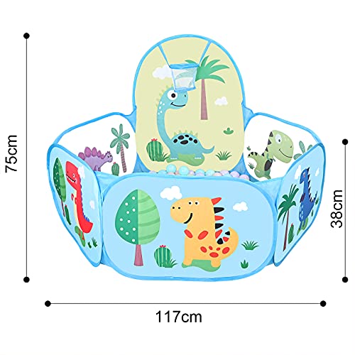 GOLDGE Piscina de Bolas para Niños con aro de Baloncesto, Piscina de Bolas Plegable diámetro 117CM con 50 Bolas de Colores, Piscina de Bolas Plegable de 6 Lados, Piscina Bolas para Parque Infantil