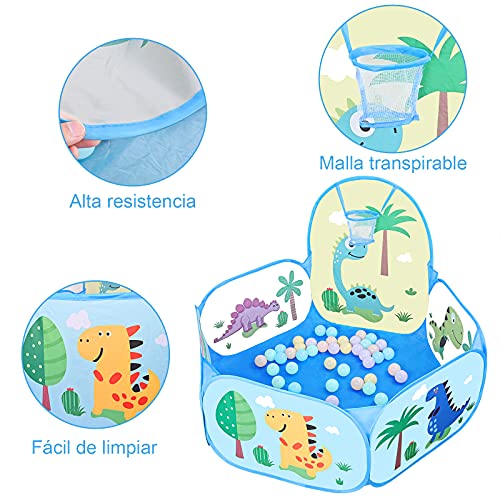 GOLDGE Piscina de Bolas para Niños con aro de Baloncesto, Piscina de Bolas Plegable diámetro 117CM con 50 Bolas de Colores, Piscina de Bolas Plegable de 6 Lados, Piscina Bolas para Parque Infantil