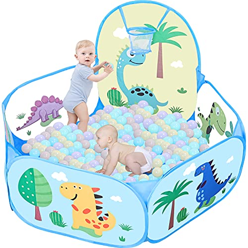 GOLDGE Piscina de Bolas para Niños con aro de Baloncesto, Piscina de Bolas Plegable diámetro 117CM con 50 Bolas de Colores, Piscina de Bolas Plegable de 6 Lados, Piscina Bolas para Parque Infantil