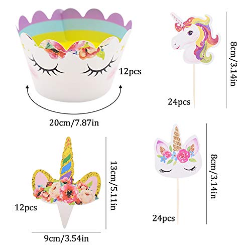 GOODGDN 62pcs Unicorn Birthday Cake Topper Set, Cupcake Topper Doble Sided, Party Supplies Cake Decorations para Niños Niñas Regalo Unicornio Decoraciones de Fiesta de Cumpleaños