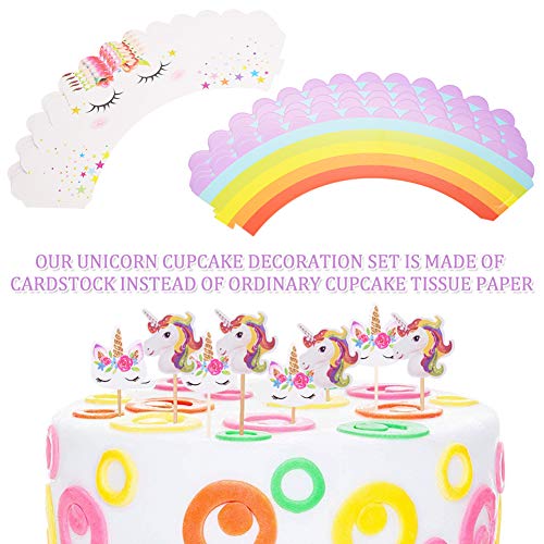 GOODGDN 62pcs Unicorn Birthday Cake Topper Set, Cupcake Topper Doble Sided, Party Supplies Cake Decorations para Niños Niñas Regalo Unicornio Decoraciones de Fiesta de Cumpleaños